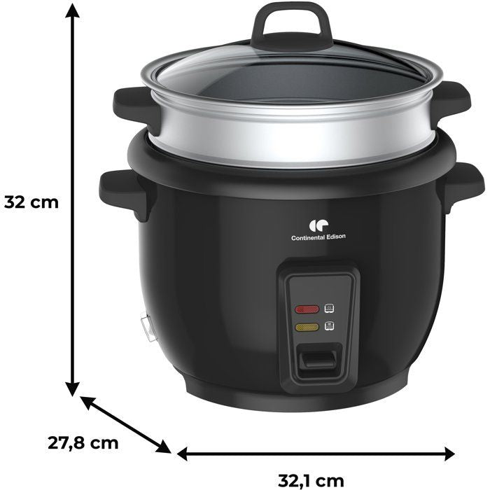 Reiskocher - CONTINENTAL EDISON - CECR18B - 700 W - 1,8 l - Mit Dampfkorb - Warmhaltefunktion - Edel
