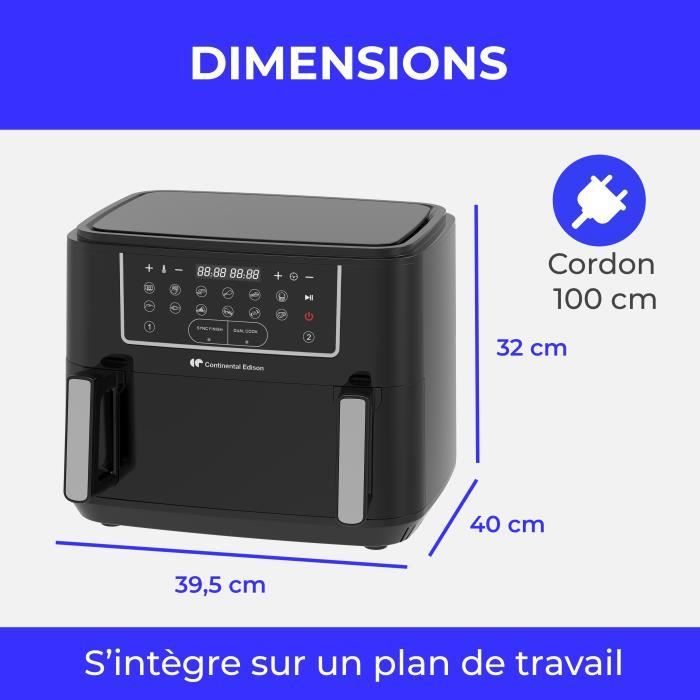 Continental Edison CEFR2400TB Heißluftfritteuse  2600 W  10,5 l  Schwarz