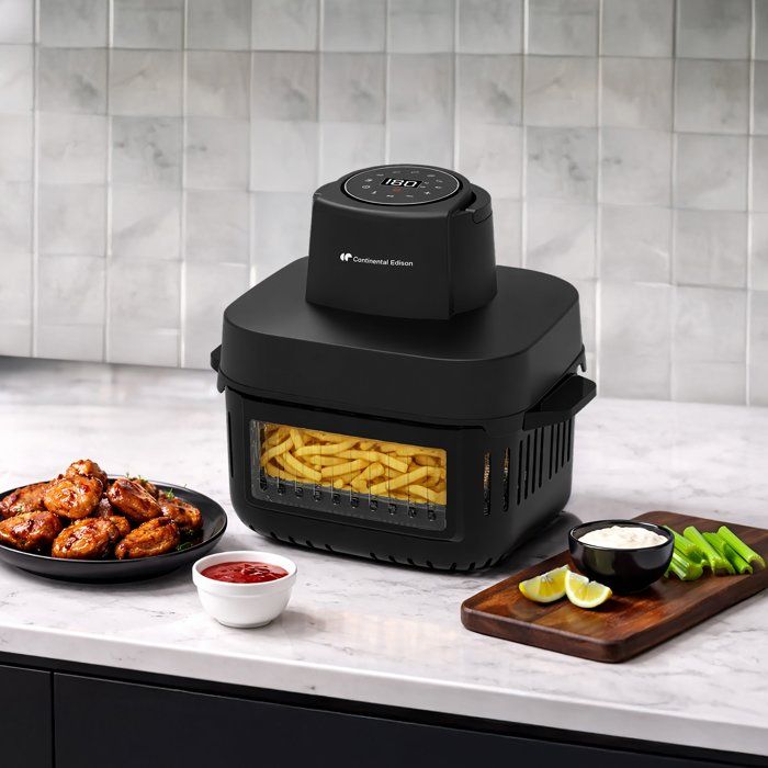 Continental Edison CEFR642G Glas-Heißluftfritteuse  1600 W  6 l und 4,2 l  Schwarz