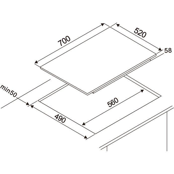 Induktionskochfeld  CONTINENTAL EDISON  4 Kochzonen  7200 W  70 cm  CETI724Z2FLEX  Schwarz