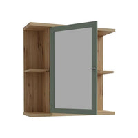 Wandschrank  Eiche Artisan / Salbeigrün  1 Tür mit Spiegel  Badezimmermöbel  69,9 x 23,2 x 68,8 