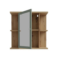 Wandschrank  Eiche Artisan / Salbeigrün  1 Tür mit Spiegel  Badezimmermöbel  69,9 x 23,2 x 68,8 