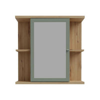 Wandschrank  Eiche Artisan / Salbeigrün  1 Tür mit Spiegel  Badezimmermöbel  69,9 x 23,2 x 68,8 