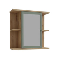 Wandschrank  Eiche Artisan / Salbeigrün  1 Tür mit Spiegel  Badezimmermöbel  69,9 x 23,2 x 68,8 