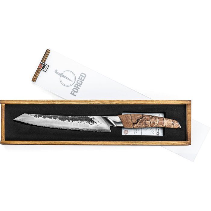 Brotmesser  GESCHMIEDET  KATAI  VG10-Stahl  Griff aus Wurzelholz  L 20,5 cm