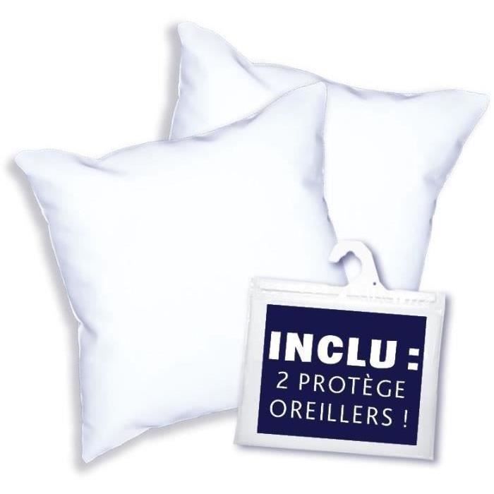DODO Pack 2 trendy pillows 60x60cm + 2 waterproof pillow protectors 60x60 cm - 100% Polyester fillin