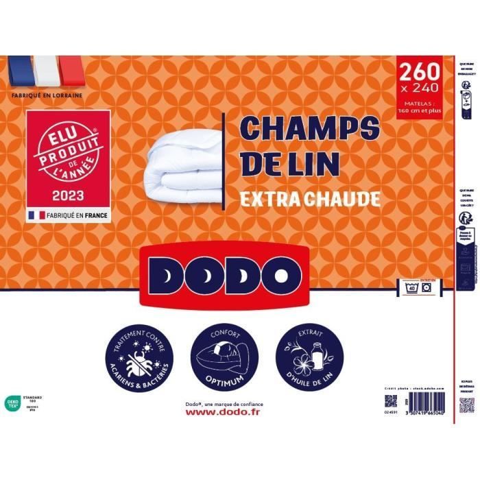 Duvet 240x260 cm DODO CHAMPS DE LIN - Warm - 450G/m² - Duvet for 2 people - Soft and Warm - Anti-mit
