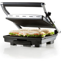 DOMO - Multifunction grill in stainless steel - Large teflon plates - Floating cover - Adjustable th
