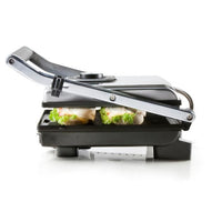 DOMO - Multifunction grill in stainless steel - Large teflon plates - Floating cover - Adjustable th