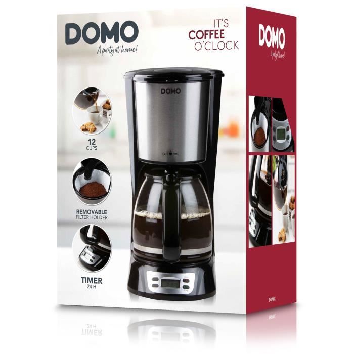 Filter Coffee Maker - DOMO - DO708K - 1000 W - 1.5 L - 12 cups - LCD screen - 24 hour timer - Black 