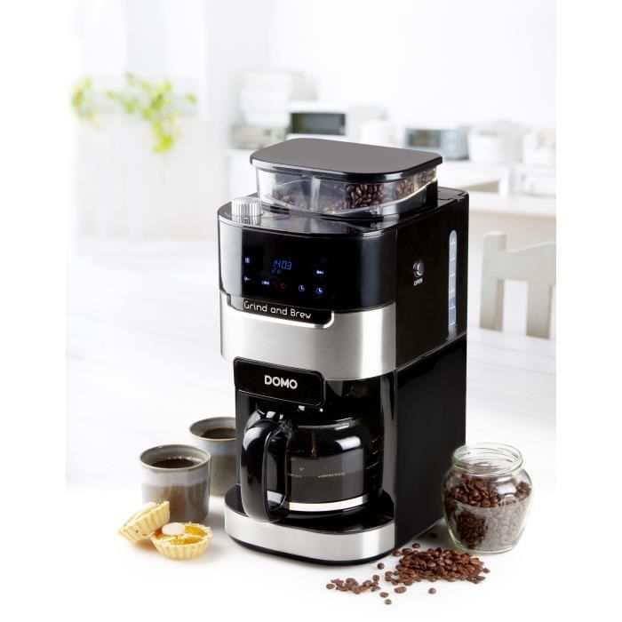 DOMO DO721K - 1.5L coffee maker - 12 cups - LCD screen, touch buttons - Integrated coffee grinder - 