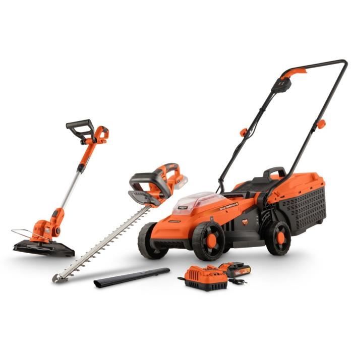 Pack BRUSHLESS 20V lawn mower 33cm cutting length + trimmer + hedge trimmer - DUAL POWER - POWDPGBOX