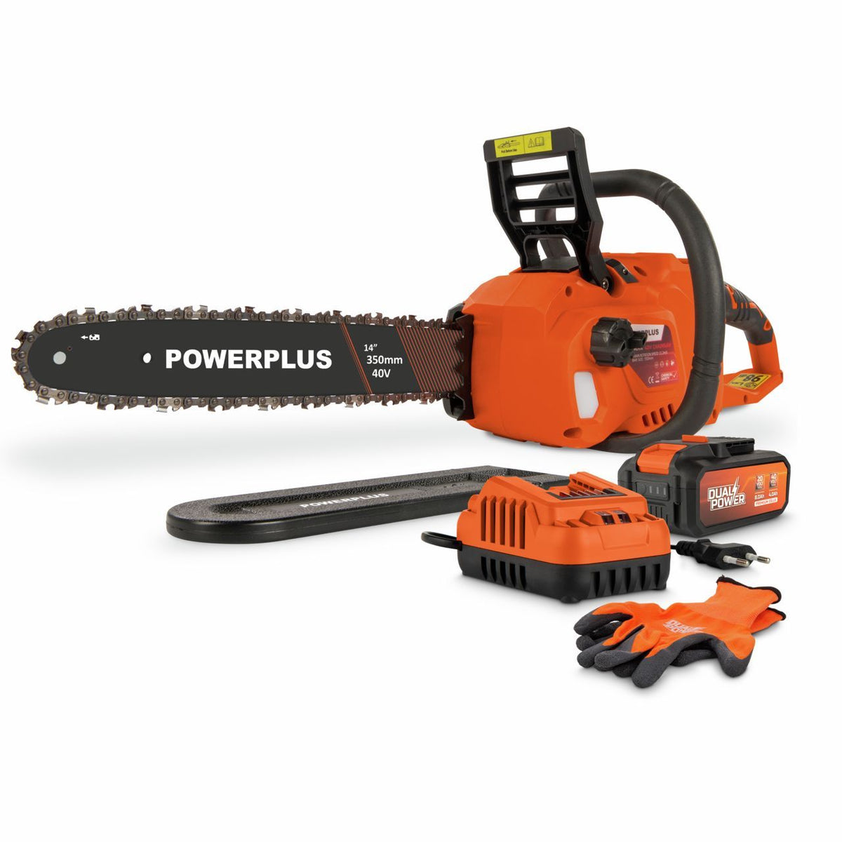 Akku-Kettensäge  Dual Power  POWDPGCSS2  40-V-Akku-Astschere  350-mm-Führungsschiene  Akku und 