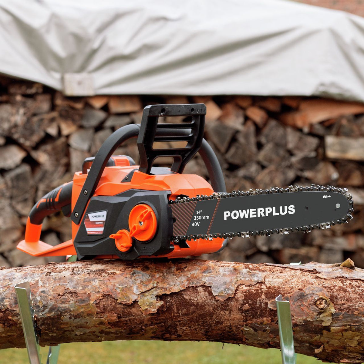 Akku-Kettensäge  Dual Power  POWDPGCSS2  40-V-Akku-Astschere  350-mm-Führungsschiene  Akku und 