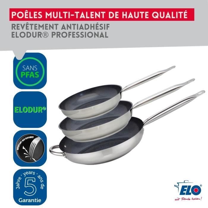 Set mit 3 induktionsgeeigneten Bratpfannen  ELO  Professional  18/10 Edelstahl ELODUR  Ø 2428 u