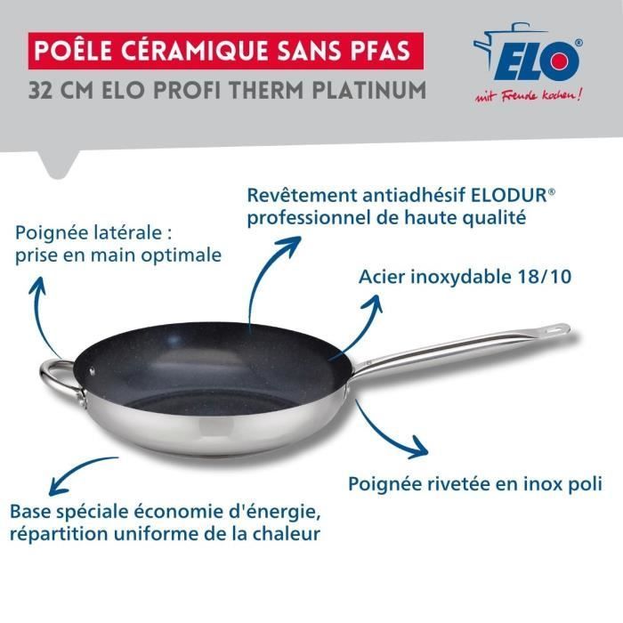 3er-Set Induktionsbratpfannen mit Glasdeckeln  ELO  Professional  Edelstahl 18/10 ELODUR  Ø 24, 