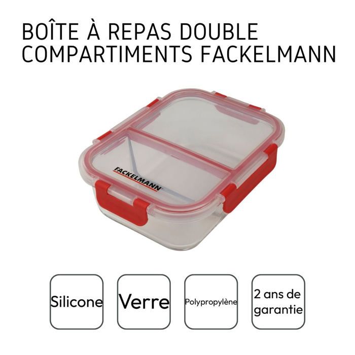 2er-Set Lunchboxen aus Glas - FACKELMANN - Move - Zwei Fächer - 1000 ml