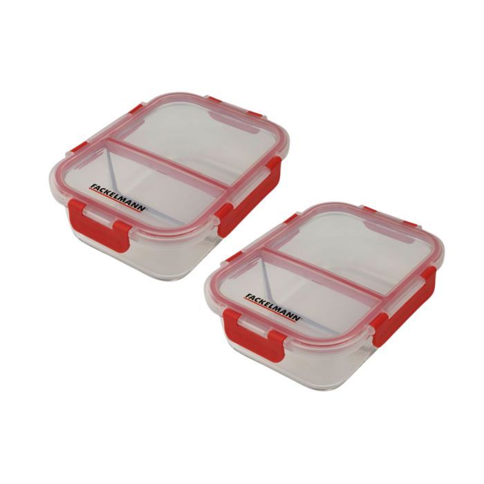 2er-Set Lunchboxen aus Glas - FACKELMANN - Move - Zwei Fächer - 1000 ml