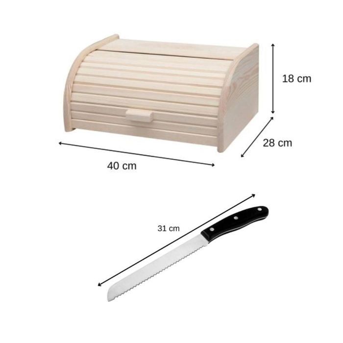 2-teiliges Küchenutensil-Set: Brotkasten und Brotmesser aus Holz  FACKELMANN  Holzbearbeitung