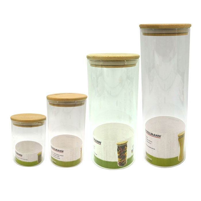4er Set Vorratsdosen aus Glas - FACKELMANN - Natur - Bambusdeckel