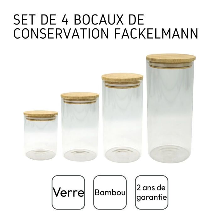 4er Set Vorratsdosen aus Glas - FACKELMANN - Natur - Bambusdeckel