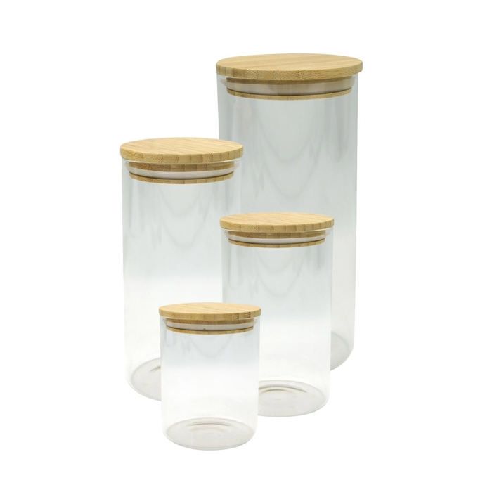 4er Set Vorratsdosen aus Glas - FACKELMANN - Natur - Bambusdeckel