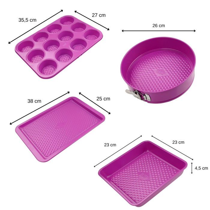 4er-Set Formen - FACKELMANN - Leckere Pâtisserie - 23 bis 38 cm - Fuchsie