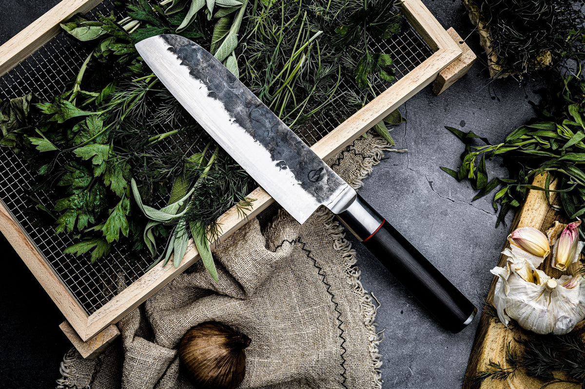 Santoku-Messer  Geschmiedet  Sebra  Japanischer Stahl 440C  Griff aus Dalbergia-Holz  18 cm Län