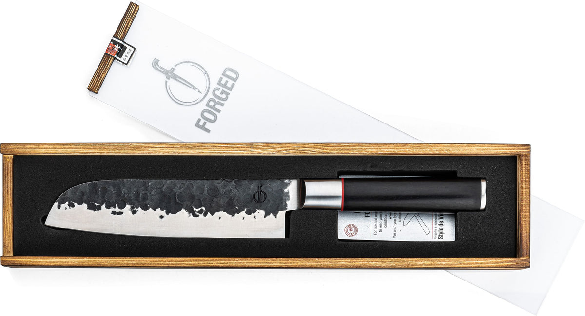 Santoku-Messer  Geschmiedet  Sebra  Japanischer Stahl 440C  Griff aus Dalbergia-Holz  18 cm Län