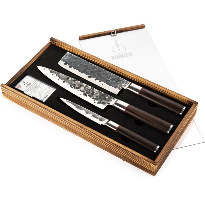 Messerset  GESCHMIEDET  BRUTE  Japanischer 440C-Stahl  Griff aus Dalbergia-Holz  3-teilig