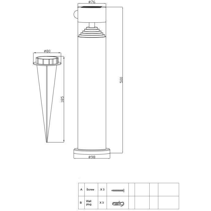 Solar bollard - GALIX - G4585C - High brightness - Stainless steel with detector - H50 cm - 150 Lume