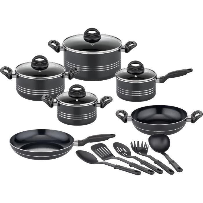 Kochtopfset - Induktion - GSW - MILANO NERO - 15-teilig - Massives Aluminium - Schwarz