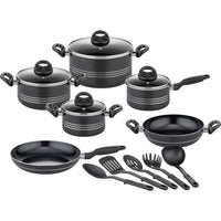 Kochtopfset - Induktion - GSW - MILANO NERO - 15-teilig - Massives Aluminium - Schwarz