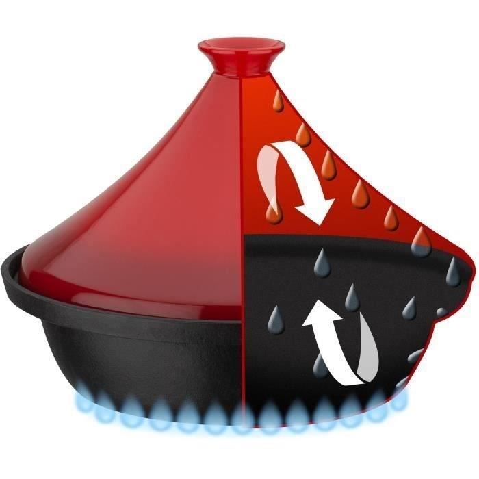 Solid cast iron tagine - GSW - 30 x 22 cm - Ceramic lid - Induction - Red