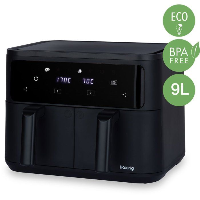 HKoeNIG Ölfreie Fritteuse  FRY900  9 l Fassungsvermögen  4,5 l Doppeltank  8 Kochprogramme  240