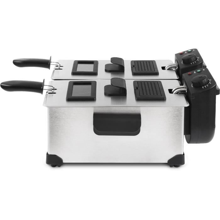 Hkoenig DFX600 - Double bin fryer 2x3l - 3600W - 2 Independent thermostats - Removable baskets - Ant