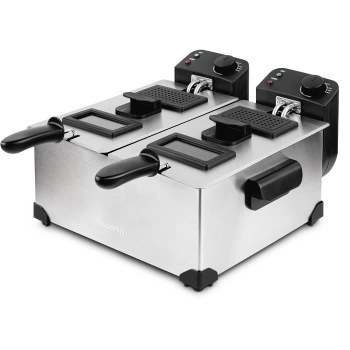 Hkoenig DFX600 - Double bin fryer 2x3l - 3600W - 2 Independent thermostats - Removable baskets - Ant