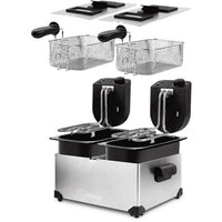 Hkoenig DFX600 - Double bin fryer 2x3l - 3600W - 2 Independent thermostats - Removable baskets - Ant