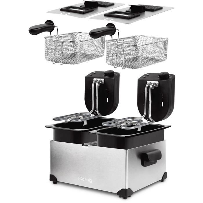 Hkoenig DFX600 - Double bin fryer 2x3l - 3600W - 2 Independent thermostats - Removable baskets - Ant