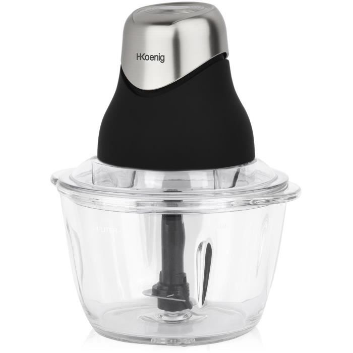 Mini electric chopper - H.Koenig - LEO8 - 320 W - 1 L glass bowl - Stainless steel blades - Matt bla