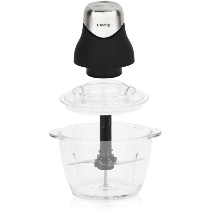 Mini electric chopper - H.Koenig - LEO8 - 320 W - 1 L glass bowl - Stainless steel blades - Matt bla
