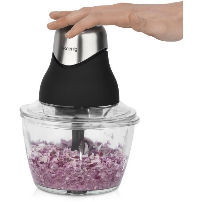 Mini electric chopper - H.Koenig - LEO8 - 320 W - 1 L glass bowl - Stainless steel blades - Matt bla