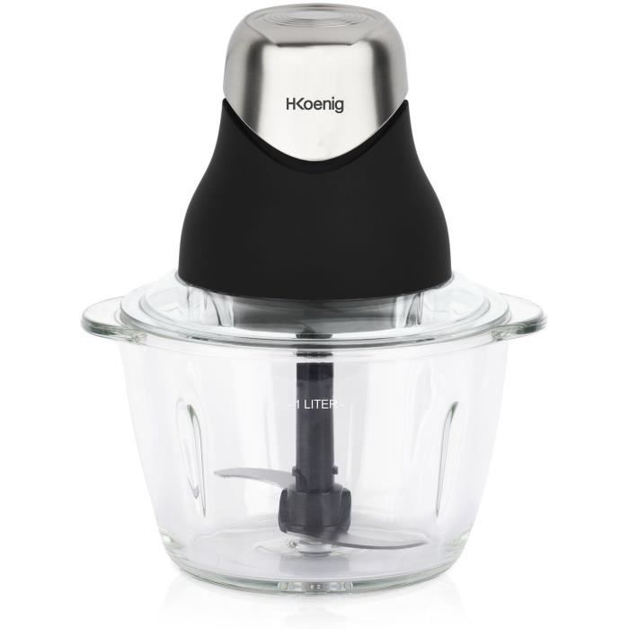 Mini electric chopper - H.Koenig - LEO8 - 320 W - 1 L glass bowl - Stainless steel blades - Matt bla
