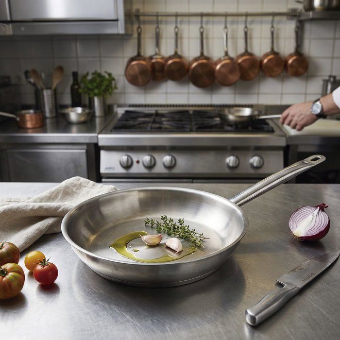 INOXIBAR Poele Professional Stainless Steel Line - Without anti-stick - Ø 24 cm - Gray - All heat so