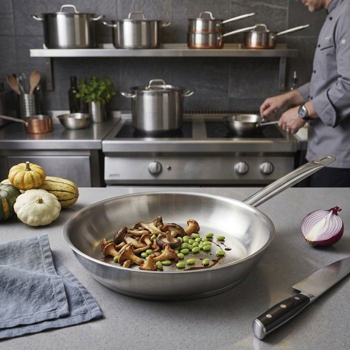 INOXIBAR Poele Stainless Steel Professional Line - No anti-stick - Ø 26 cm - Gray - All heat sources