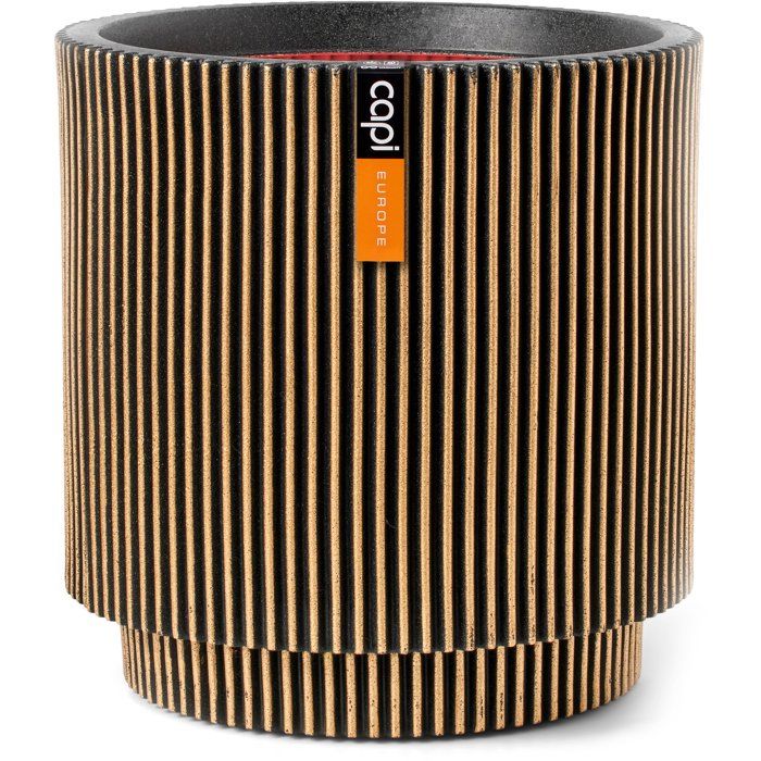 Zylindervase  CAPI EUROPE  Groove NL  36 x 38 cm  Schwarz/Gold