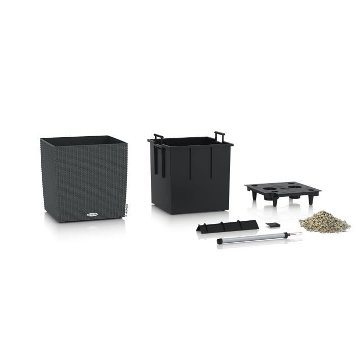 LECHUZA CUBE Cottage 50 Planter - Granite - Automatic Watering - 61L - Wicker Design