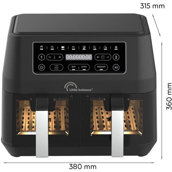 Diet fryer - LITTLE BALANCE - 8765 - Crousty light duo - 9 L - 2460 W - 9 programs - Black