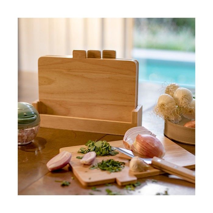 4er-Set Schneidebretter - LIVOO - MES142 - Gummibaumholz - Mit Laschen 26 x 18 cm - Ablageregal