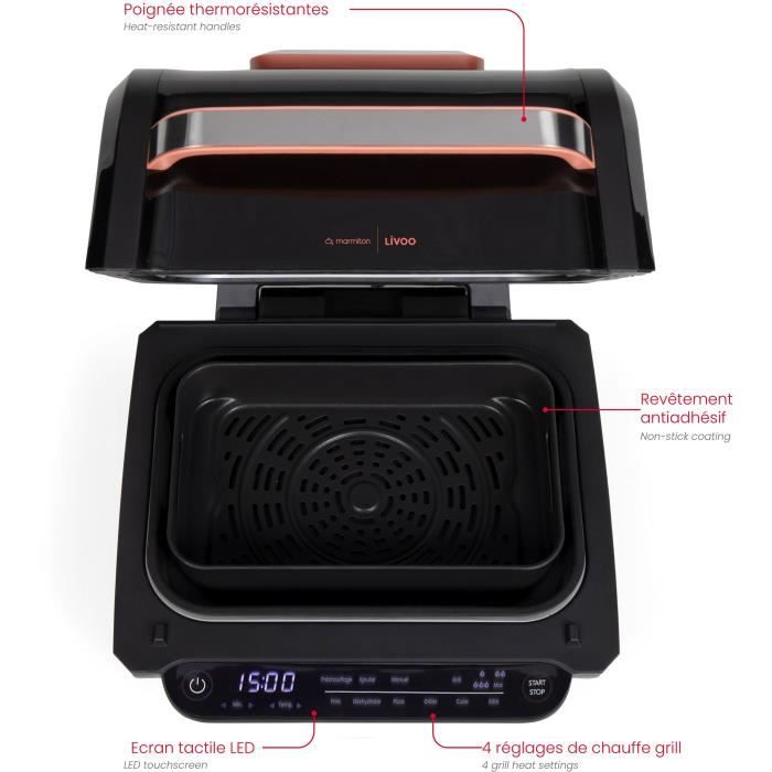 Ölfreie Fritteuse und Grill - LIVOO - Livoo x Marmiton - DOC305 - 6 L - 1500-1700 W - 2 in 1 - 8 Pro